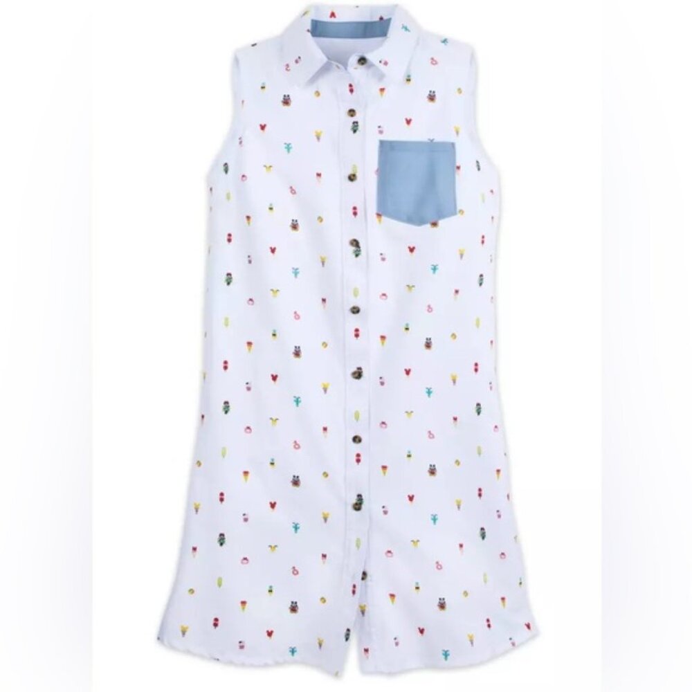 Disney White Sleeveless Dress with Blue Pocket